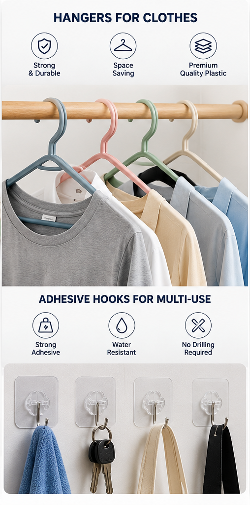 Plastic Hangers and Hooks Set