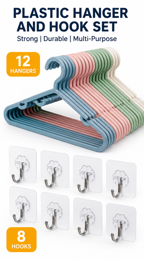 Plastic Hangers and Hooks Set